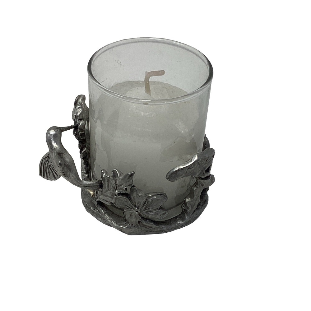 1992 Seagull Canada Pewter Etain Zinn Florals & Hummingbird Votive Candle Holder